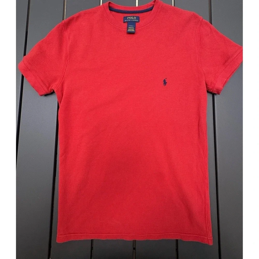 Polo Ralph Lauren Mens Red Waffle Knit Thermal T-Shirt S Short Sleeve Pony Logo